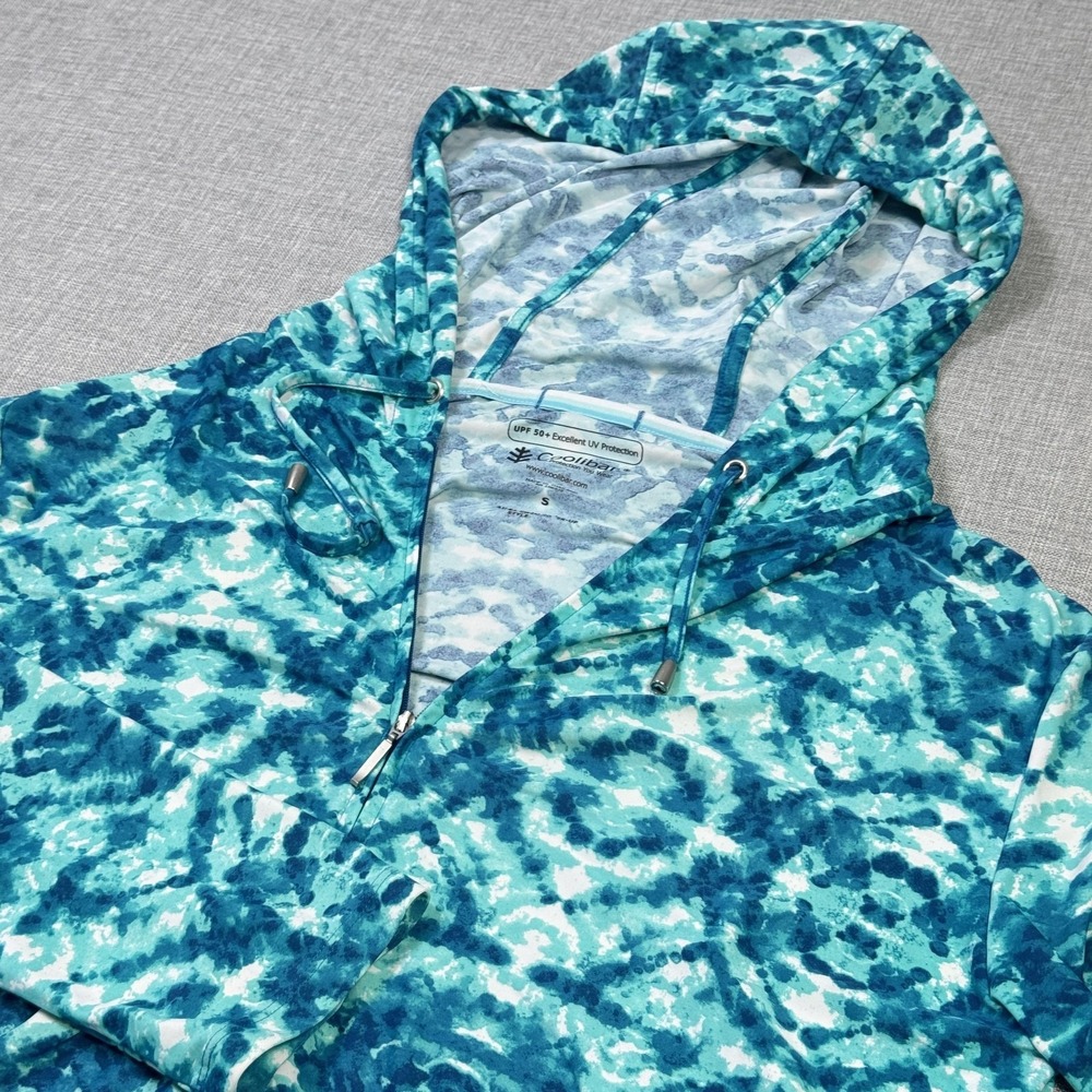 Coolibar Cover Up Womens Small Blue Tie Dye Hooded UPF 50+ Drawstring Pockets